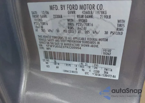 2007 Ford Escape Xlt from USA, damaged, VIN 1FMYU03Z37KC05954